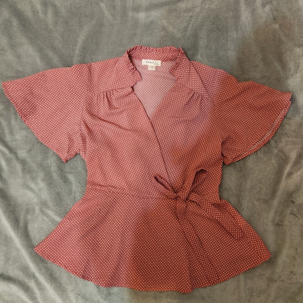 Pink white polka dot blouse